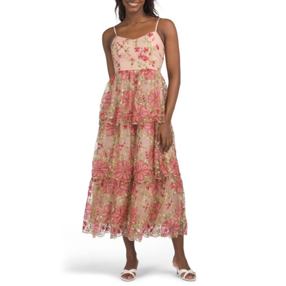 ENDLESS ROSE Pink Floral Embroidered Maxi Dress - Picture 1 of 2